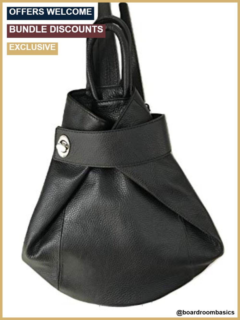 Convertible Leather Backpack Purse Italian Pebbled Black Handbag Tote